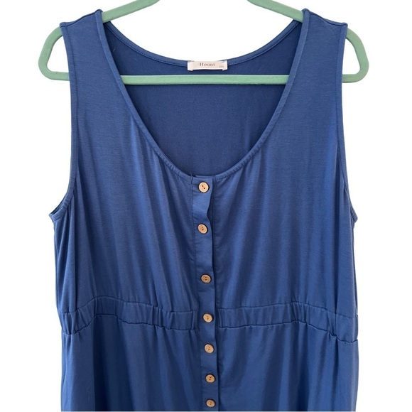 Royal Blue Casual Sleeveless Dress Button Down Beach Sundress with Pockets - Picture 6 of 10